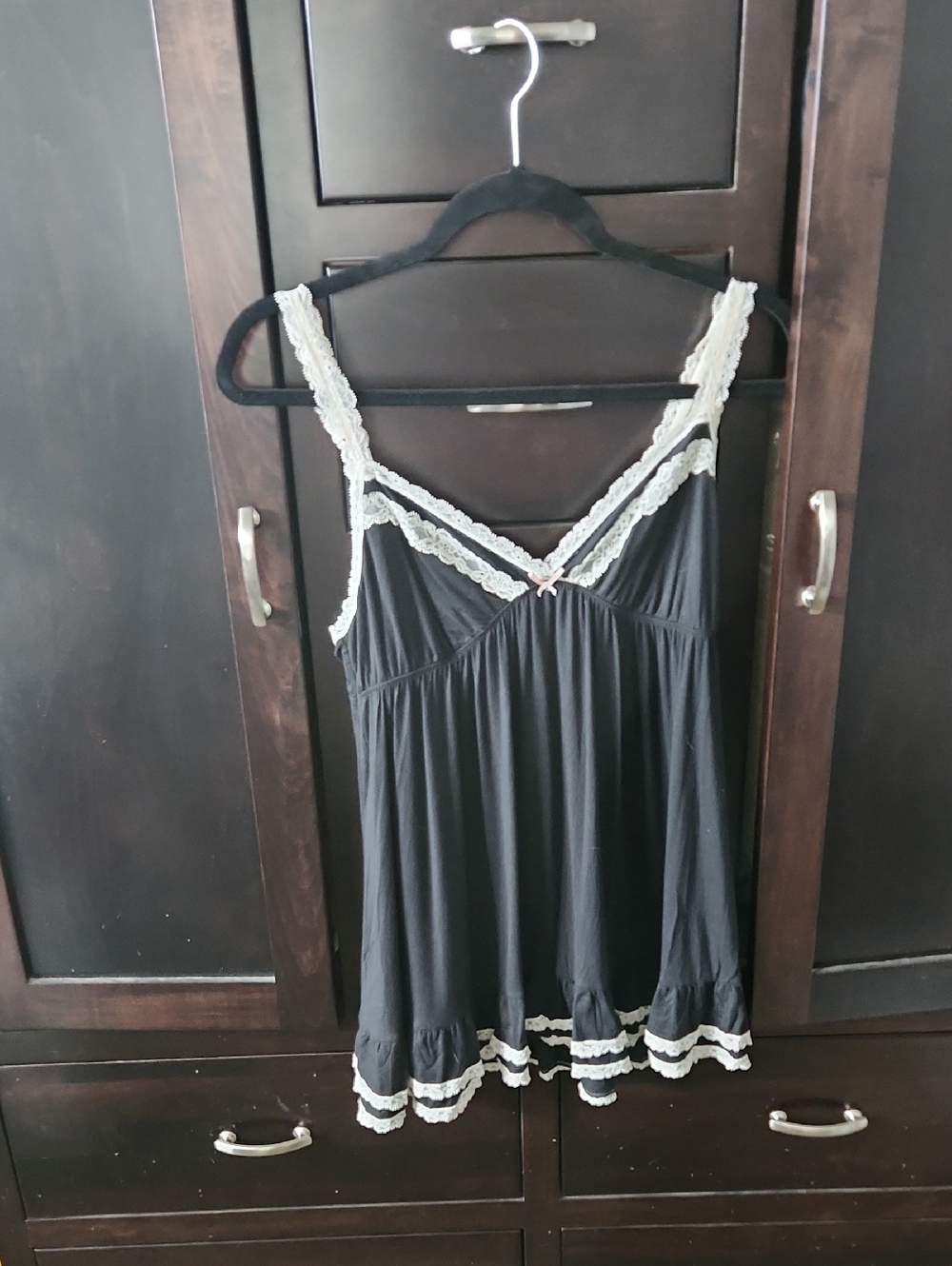 Victoria's Secret Black Chemise with Cream Lace Trim